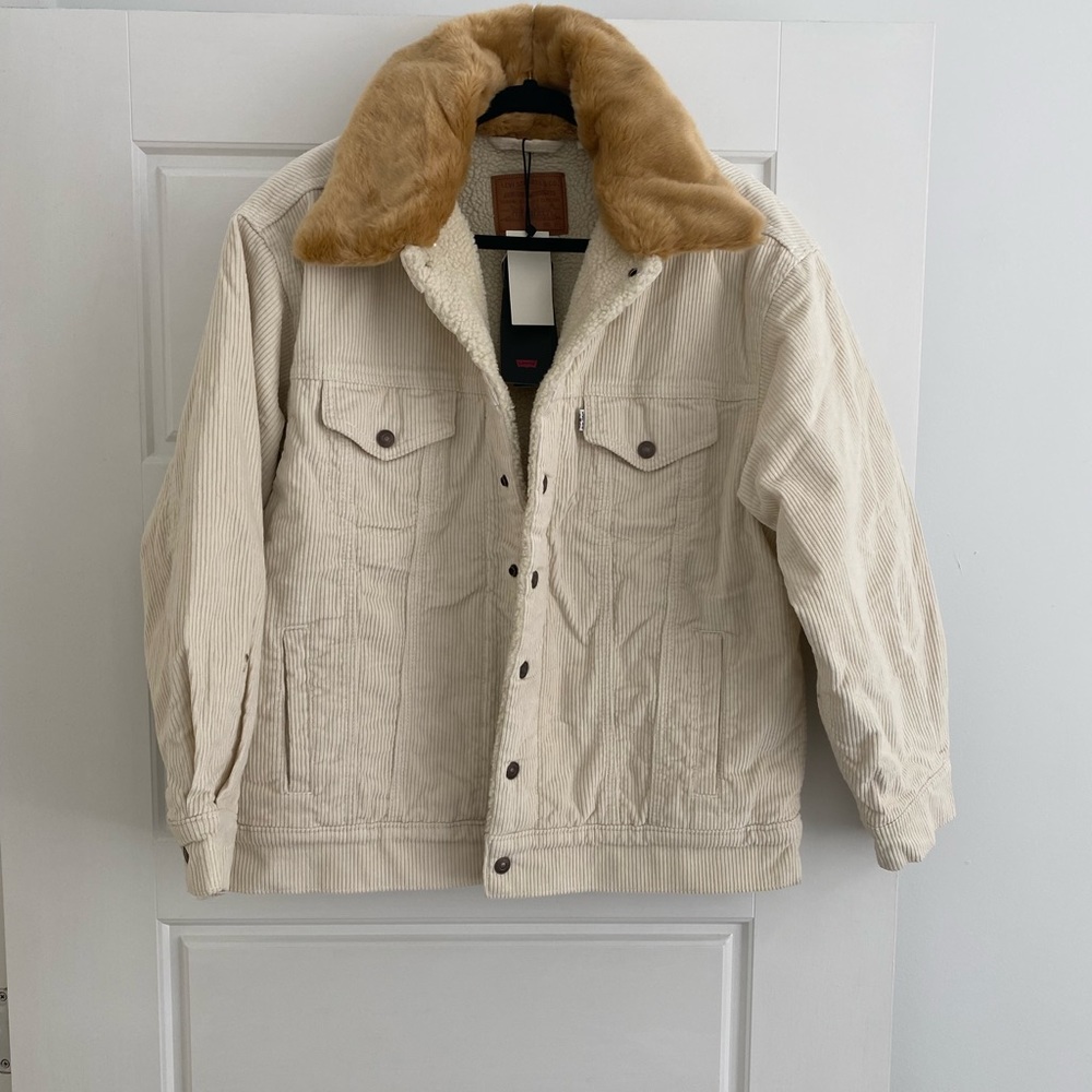 Levi’s oversized cream corduroy jacket removable collar